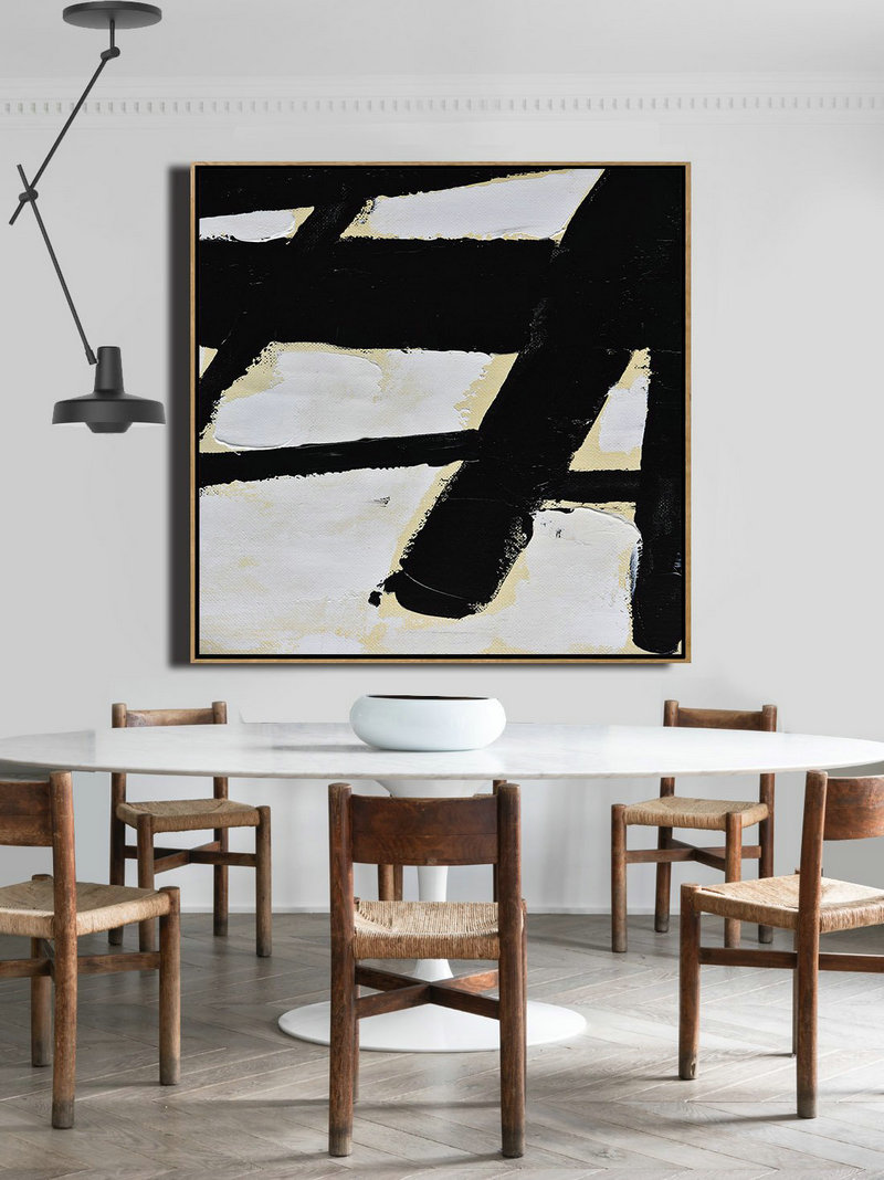 Oversized Canvas Art On Canvas,Handmade Minimal Art Palette Knife Canvas Painting, Black White Beige - Modern Abstract Wall Art